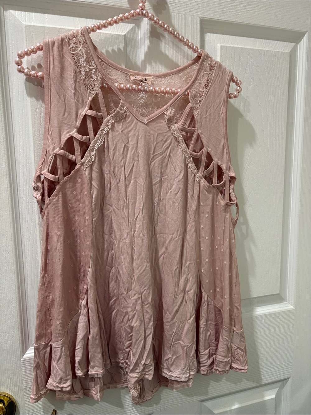POL NWOT blush color tank rayon top with lace and back slit